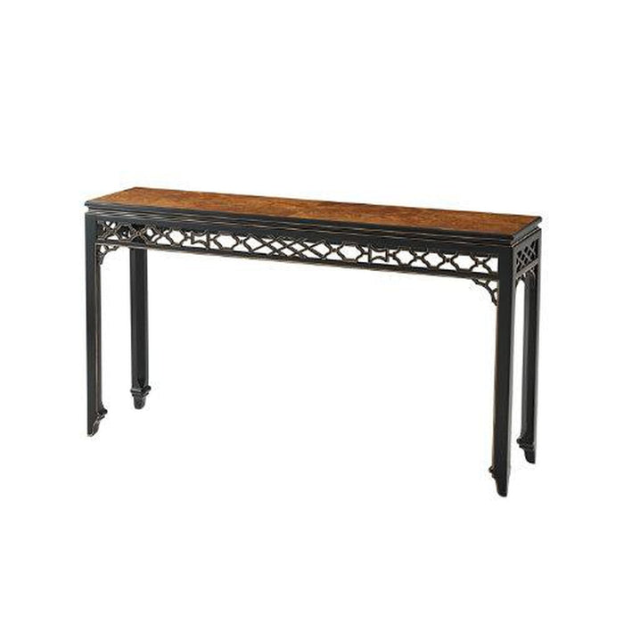 Theodore Alexander Long Hall Burl Console Table