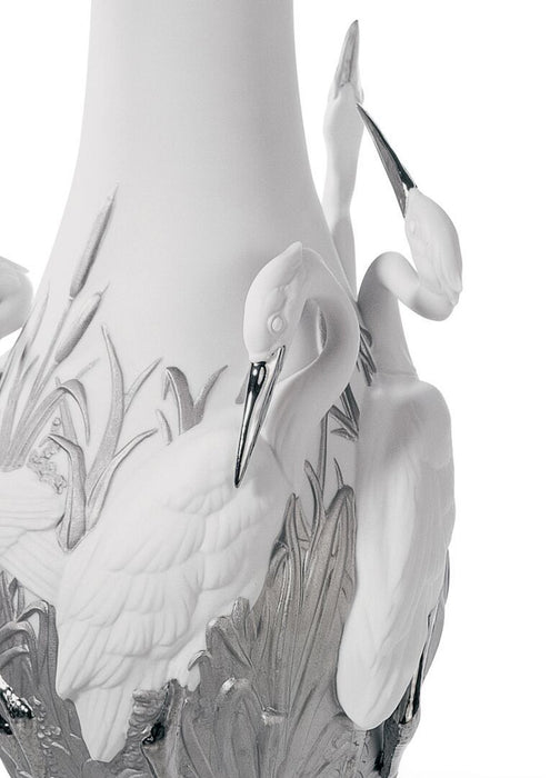 Lladro Herons' Realm Vase Silver Lustre
