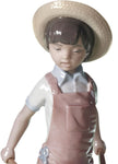 Lladro Wheelbarrow with Flowers Boy Figurine