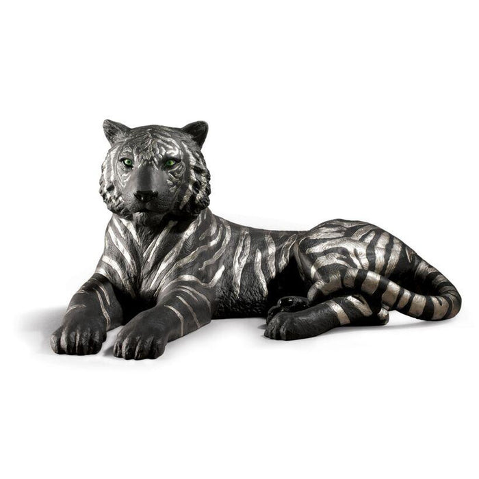 Lladro Tiger Figurine Silver Lustre and Black