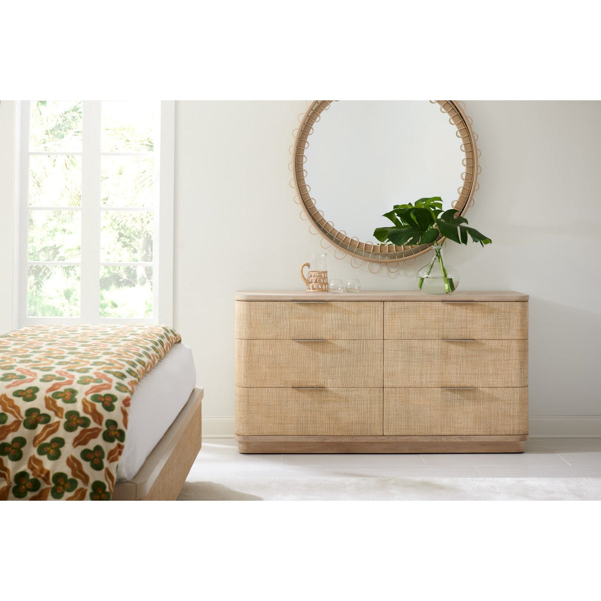 Jonathan Charles Vorticity Oval Rattan Mirror
