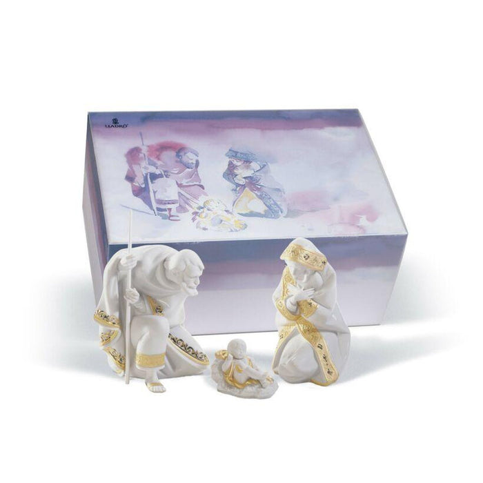 Lladro Set Silent Night Nativity Figurine Golden Lustre