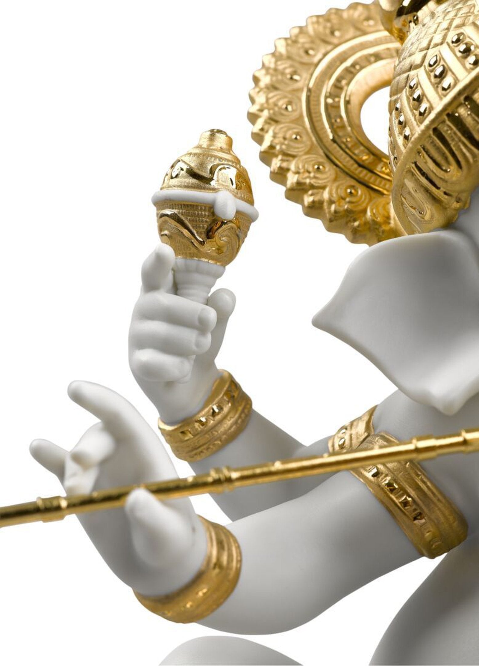 Lladro Bansuri Ganesha Figurine Golden Lustre