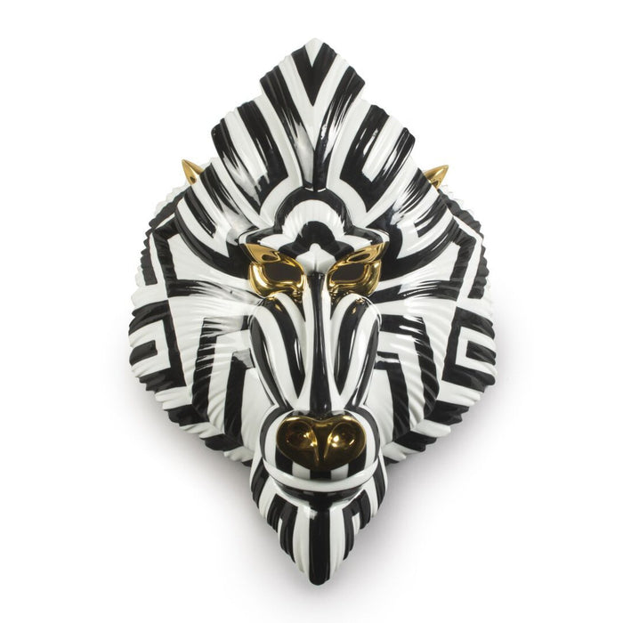 Lladro Mandrill Mask Black and  Gold