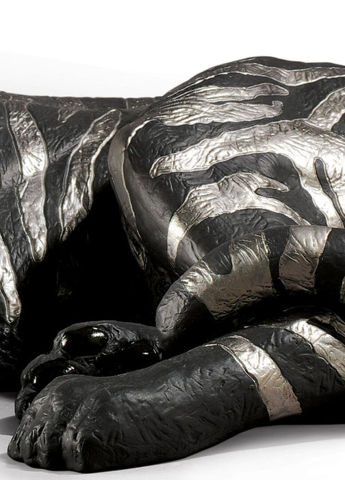 Lladro Tiger Figurine Silver Lustre and Black