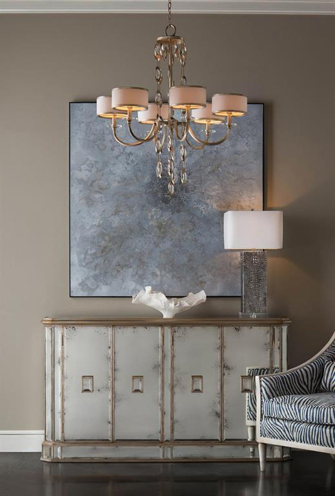 John Richard Juno Foxed Mirror Four Door Credenza