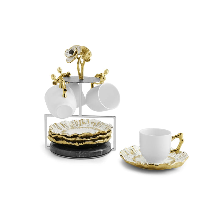 Michael Aram Anemone Demitasse Set with Stand - Set of 4