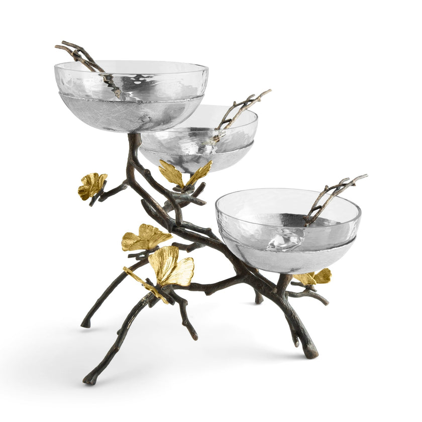 Michael Aram Butterfly Ginkgo Triple Bowl Set w/ Spoons